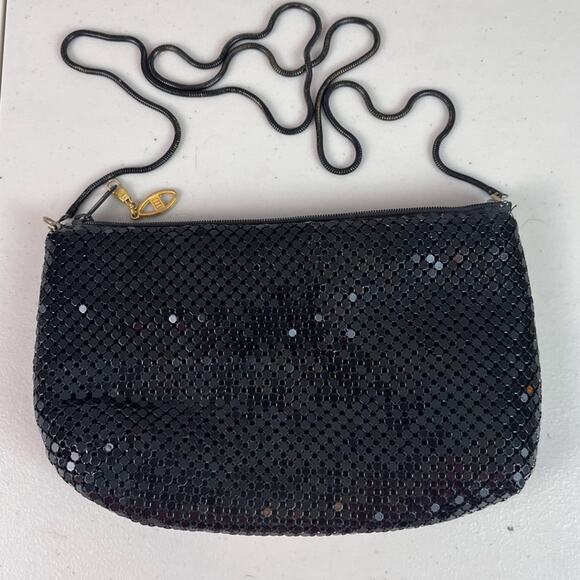 Vintage Y2K Disco Shimmer Evening Bag Black Silver Gold Shoulder Strap Mini Prom - Picture 3 of 9